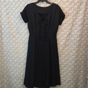 Handmade navy blue raw silk vintage style dress